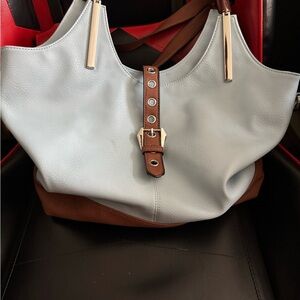 Black Rivet Two-Tone Tote Bag with Strap